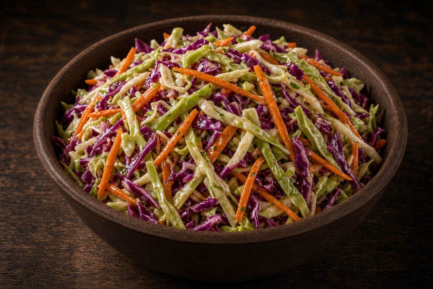 Crunchy shredded coleslaw in a natural bowl