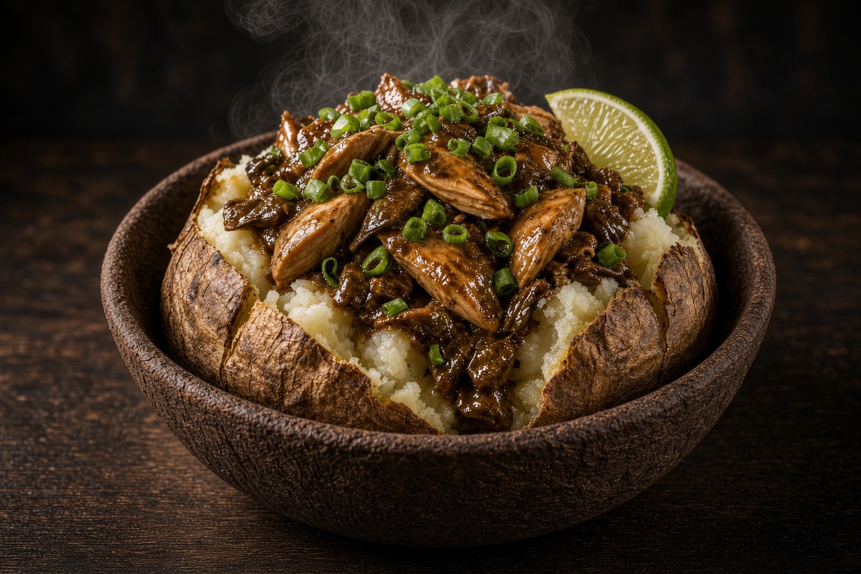 Jerk chicken jacket potato in a natural bowl