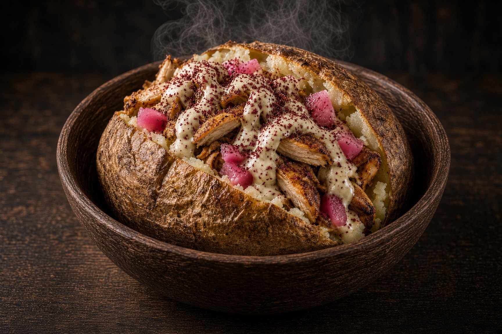 Shawarma jacket potato in a natural bowl